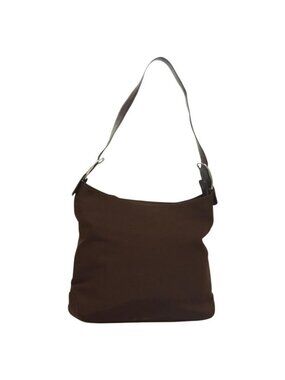 Authentic Salvatore Ferragamo Vala Shoulder Bag Canvas Brown Silver